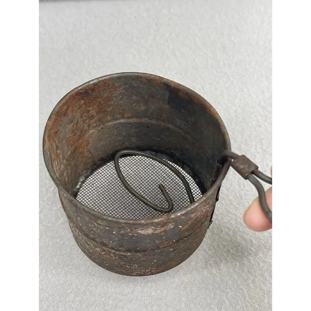 VTG 2 Cup Flour Sifter Embossed Tin Hand Crank Working USA Kitchen Tool